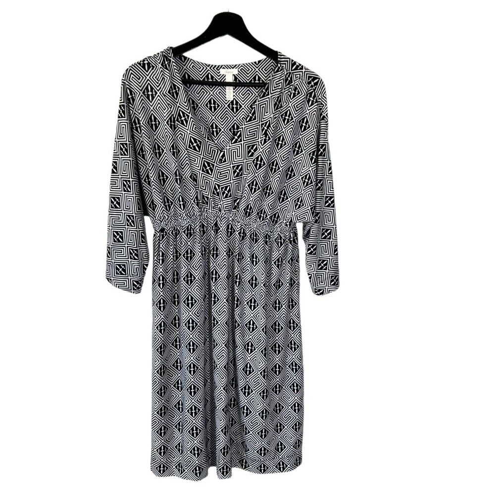 Soma Black White Print Long Sleeve Knee Length Dress Medium